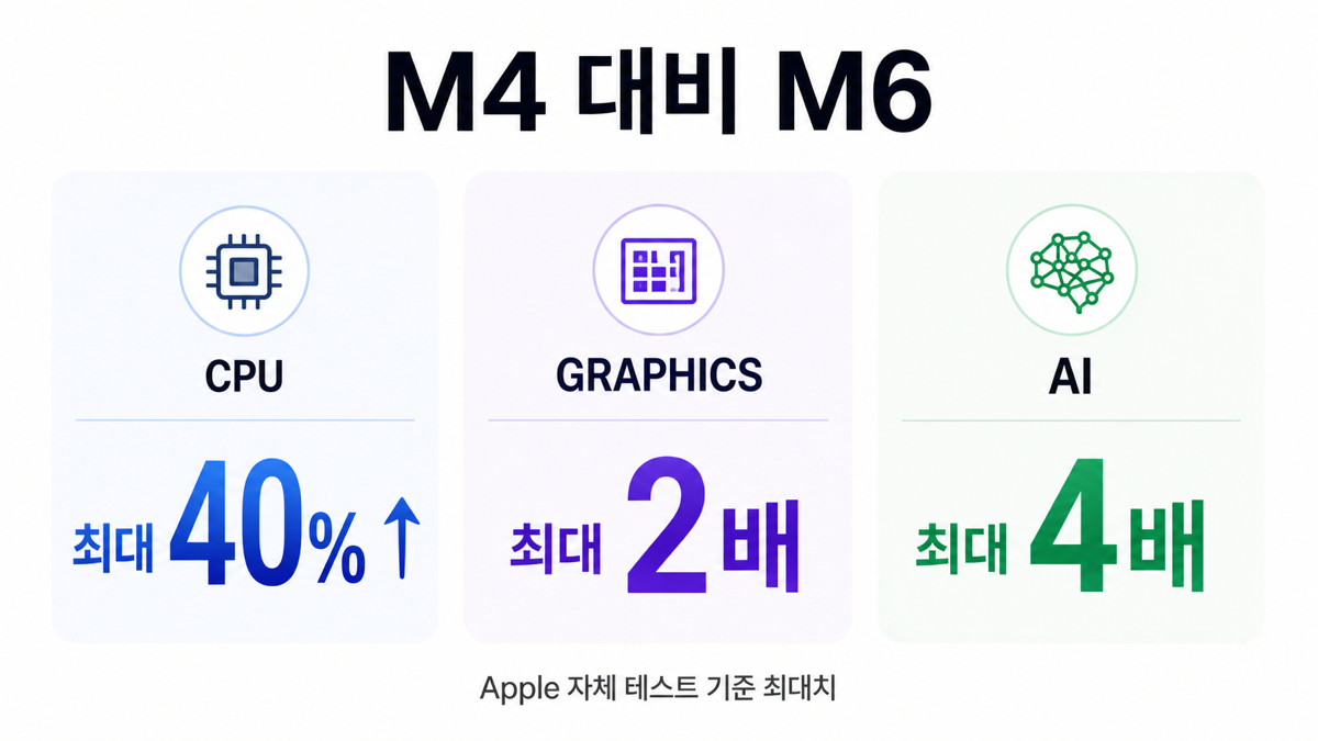 Apple 자체 테스트 기준 M4 대비 M6 Mac mini CPU 그래픽 AI 성능 비교